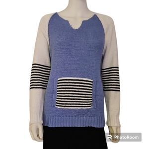 VTG FIA ITALIA Baby Blue Colorblock Striped Handloomed Fisherman Sailor Sweater